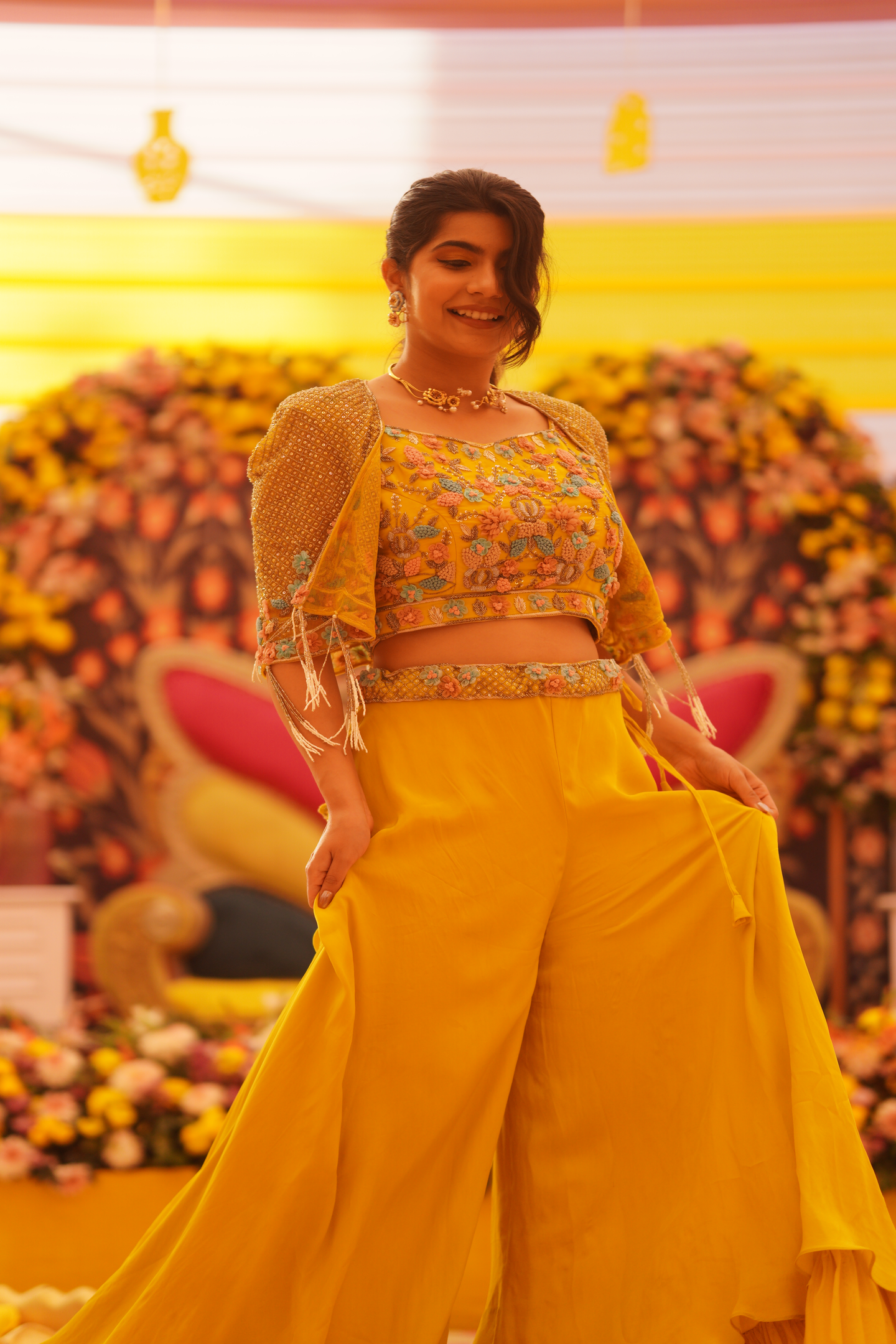 Mustard Yellow Embroidered Indo-Western Co-Ord Set
