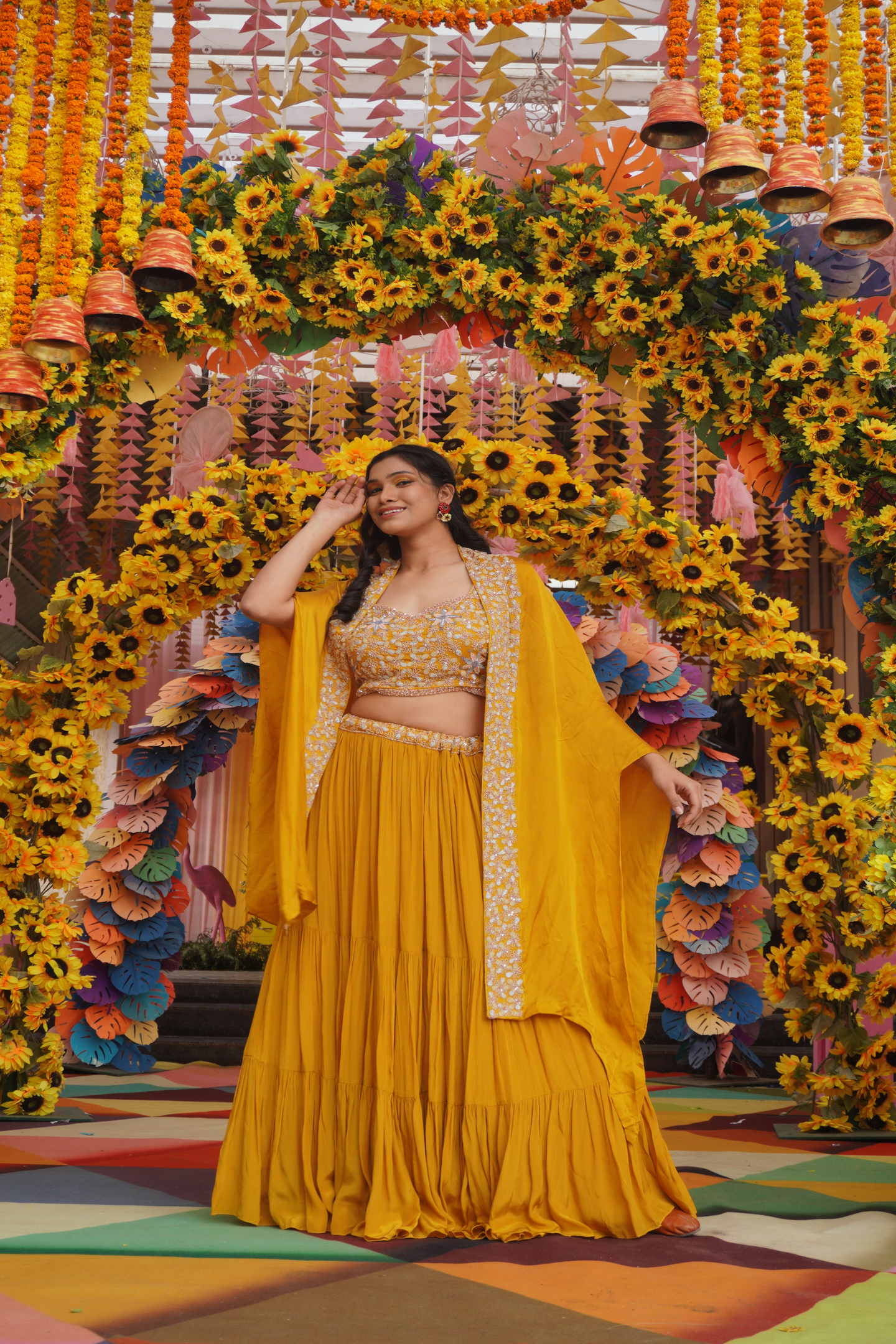 Mustard Yellow Embellished Indo-Western Skirt Set