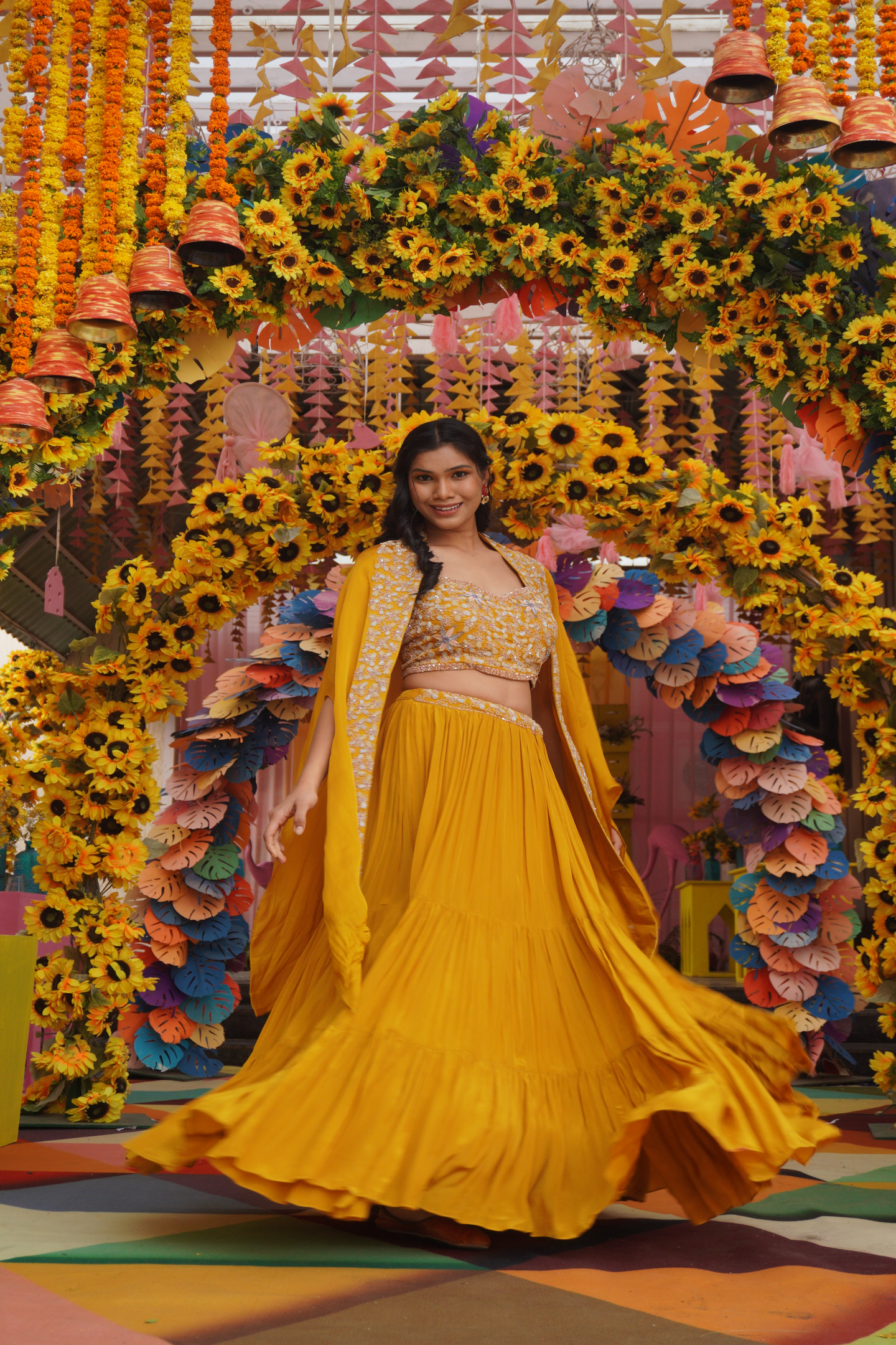 Mustard Yellow Embellished Indo-Western Skirt Set