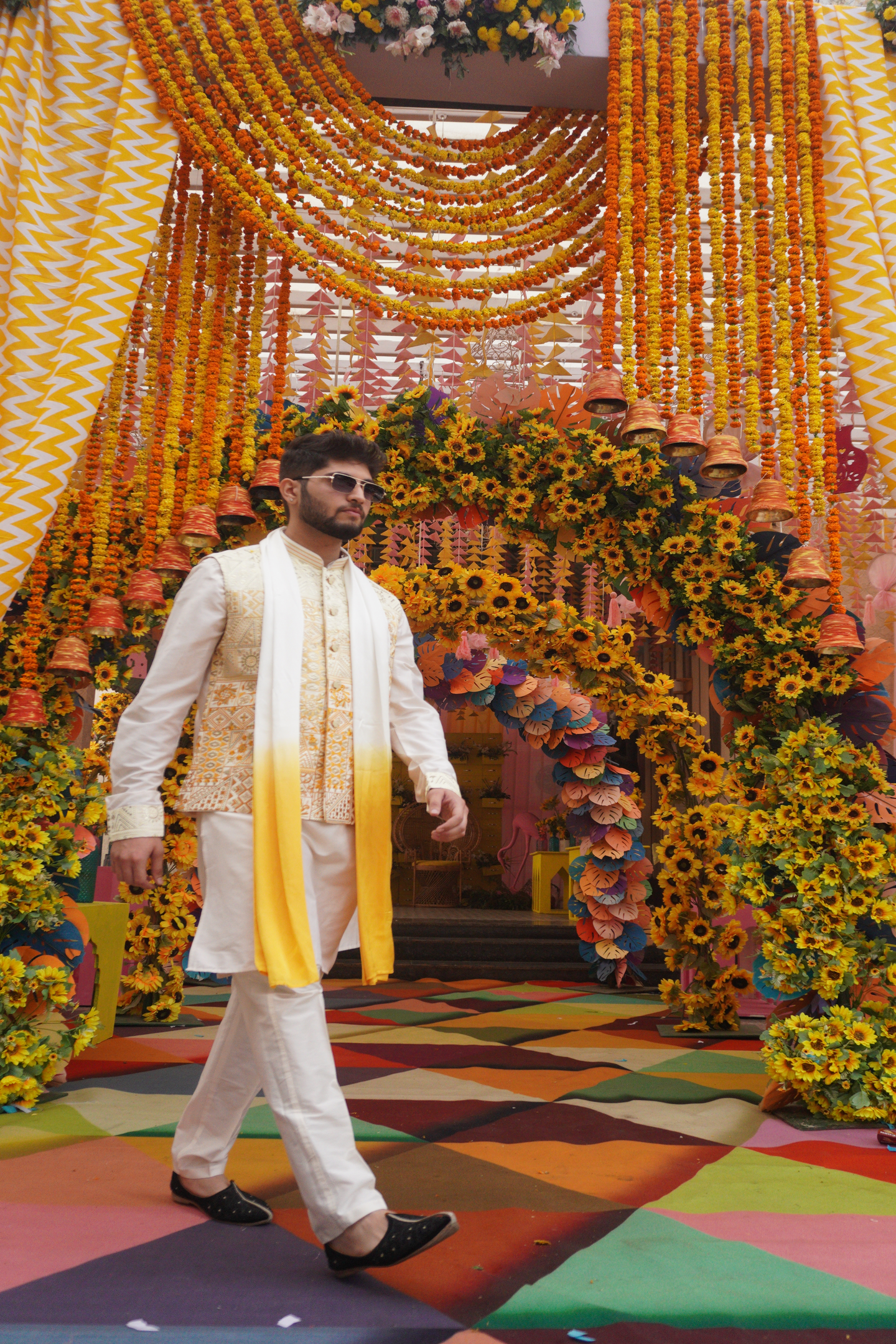 Ivory & Gold Embroidered Kurta Jacket Set