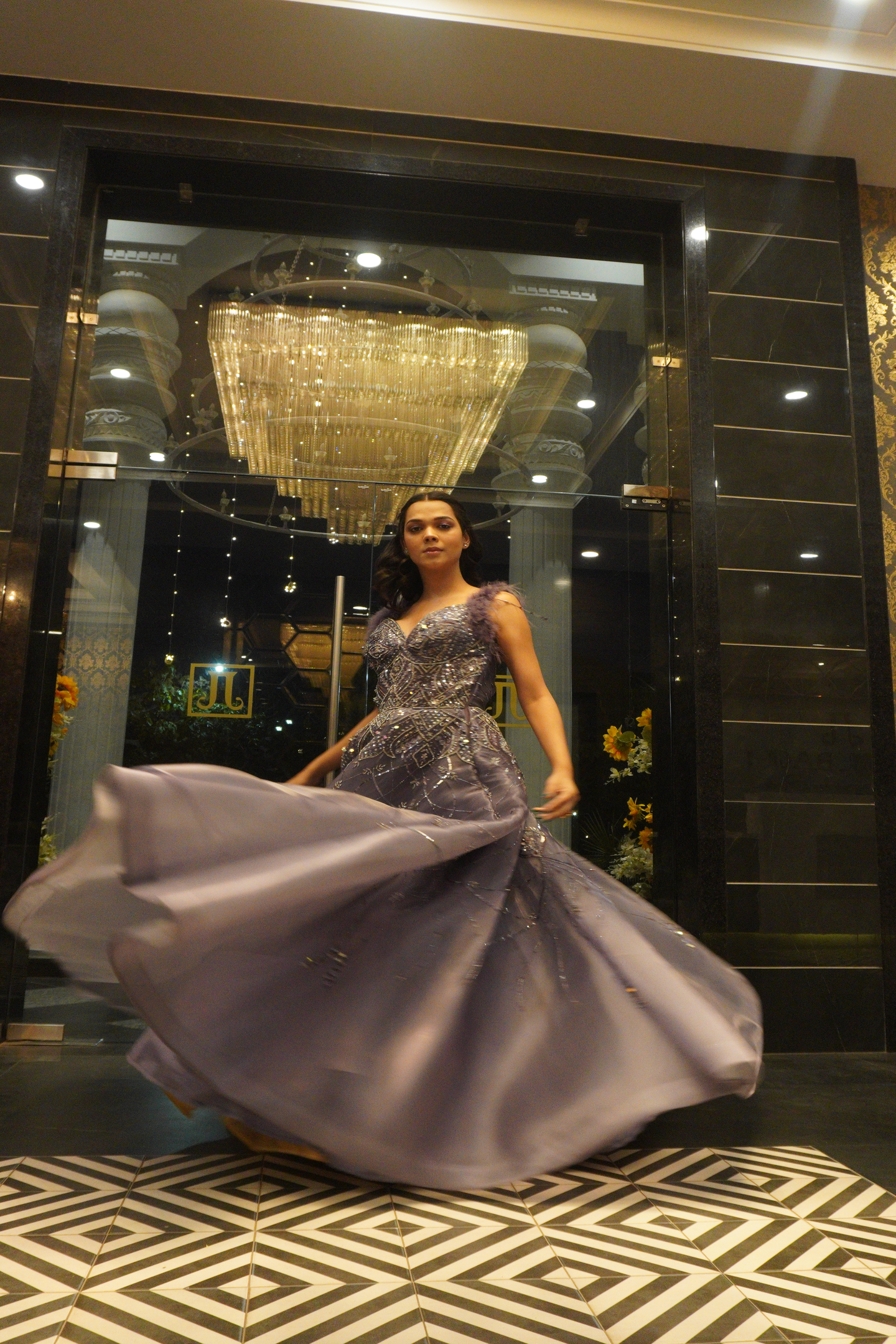 Smoky Lavender Embellished Ball Gown