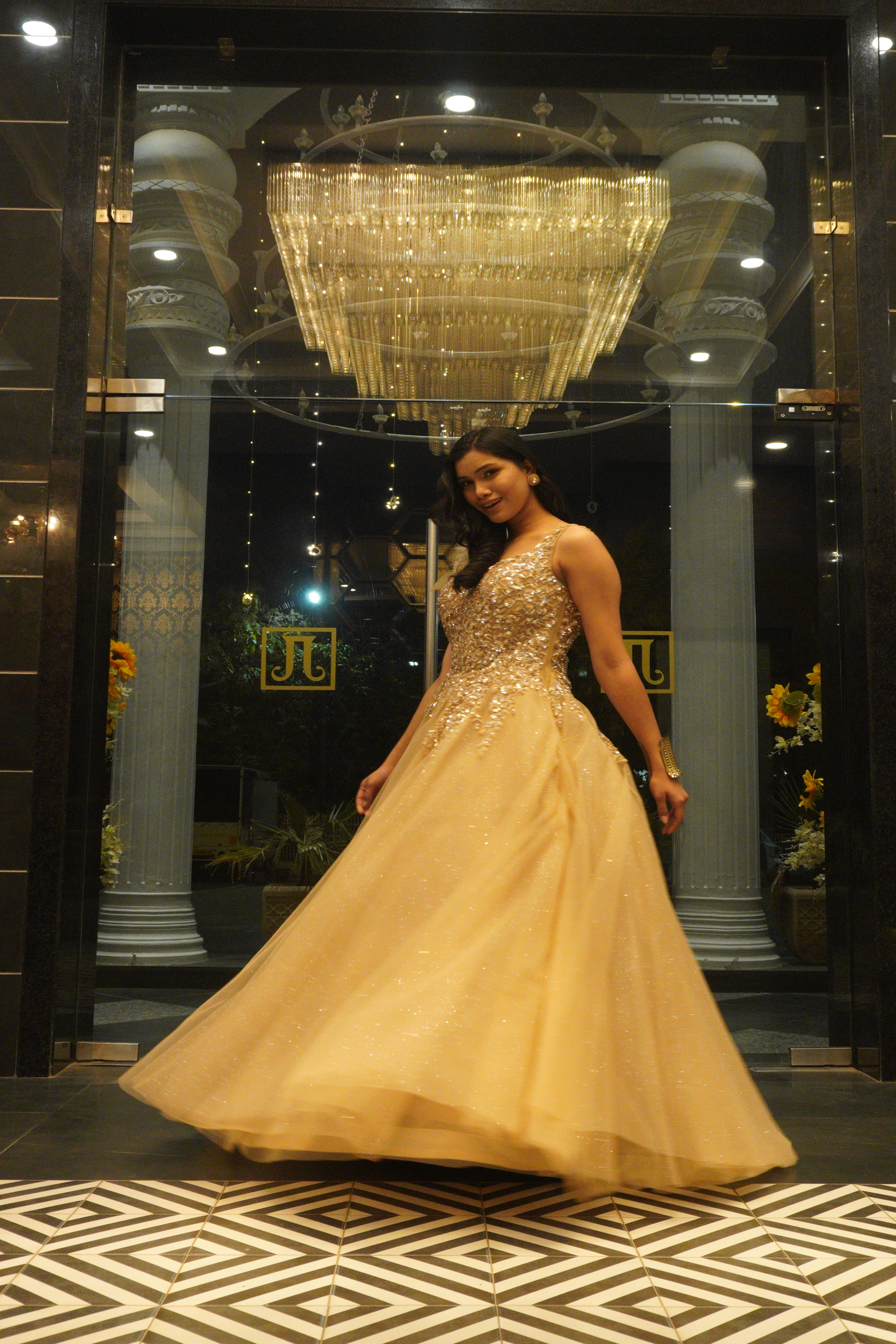 Champagne Gold Embellished Ball Gown