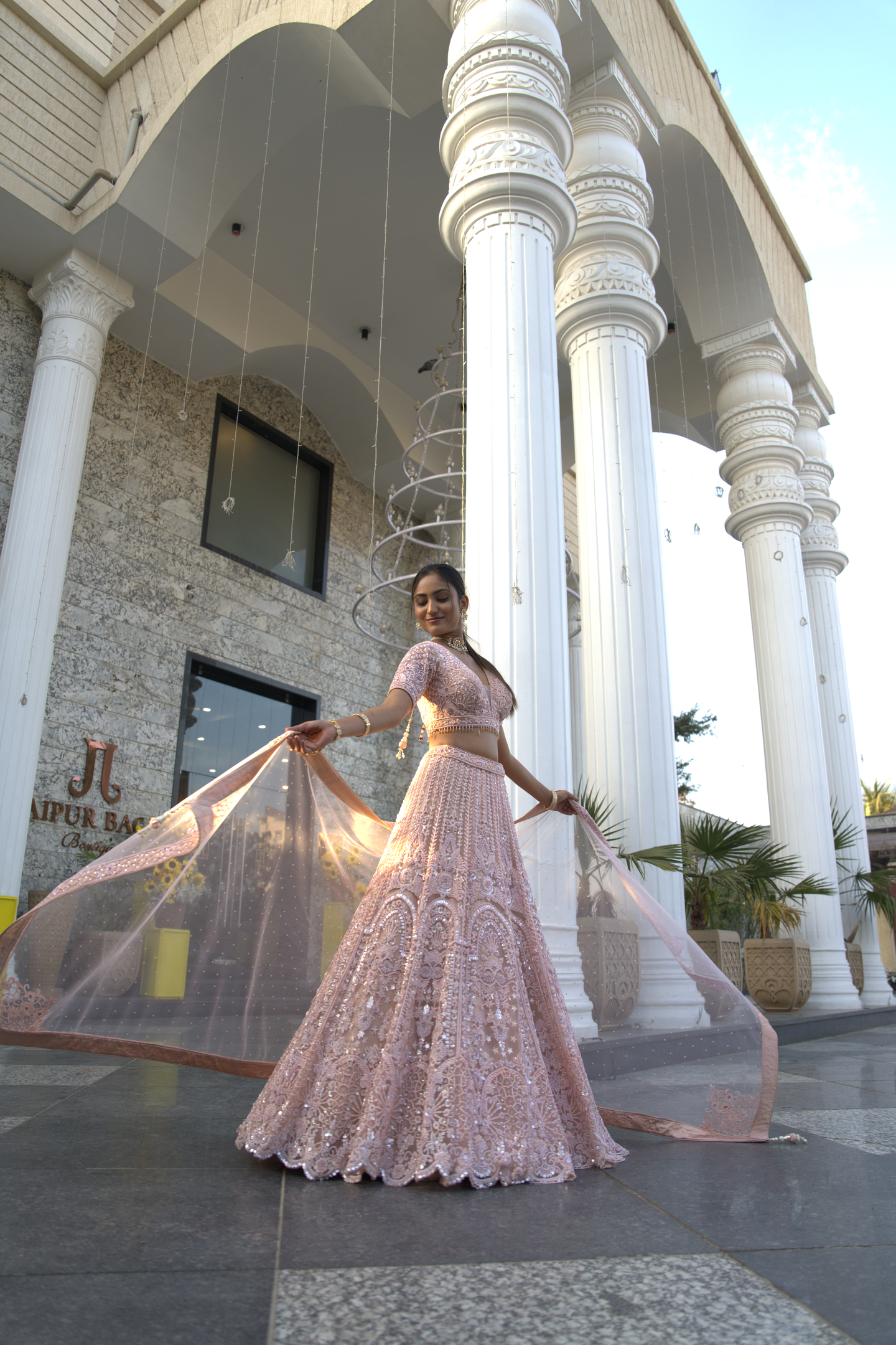 Rose Gold Embellished Bridal Lehenga Set