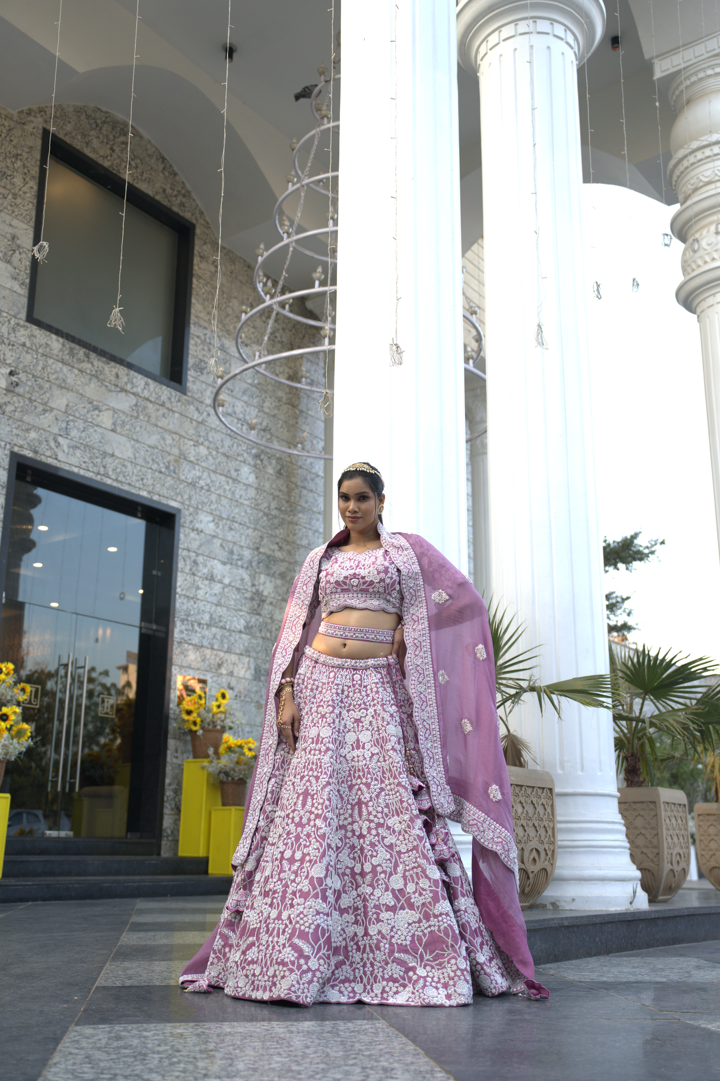White & Lavender Embellished Party Lehenga Set