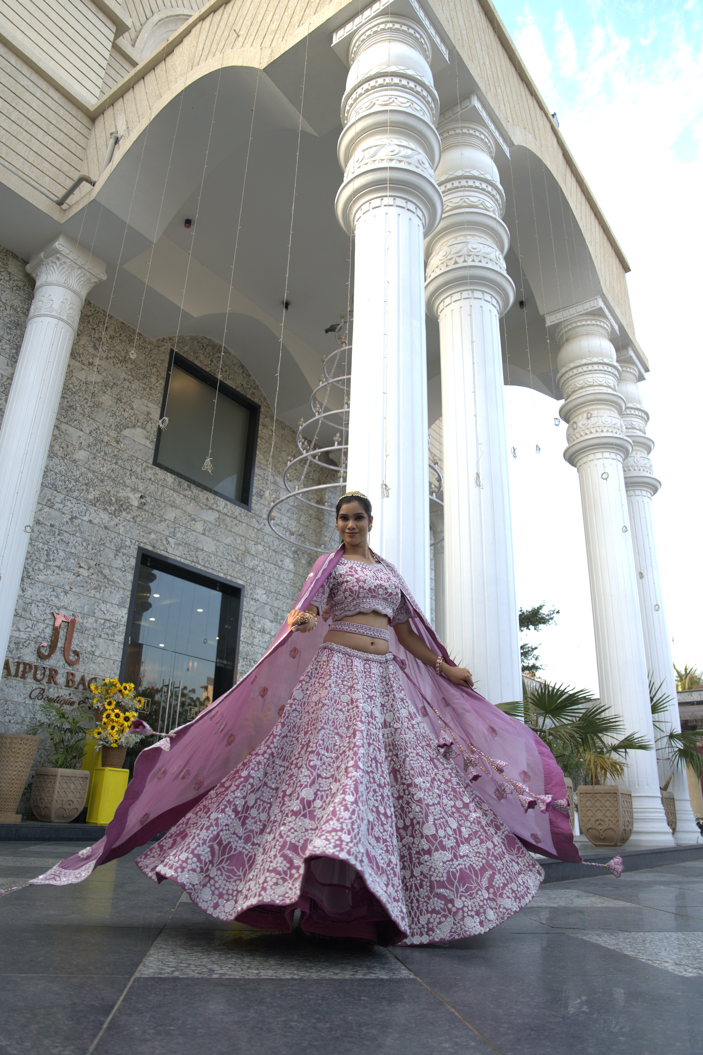 White & Lavender Embellished Party Lehenga Set
