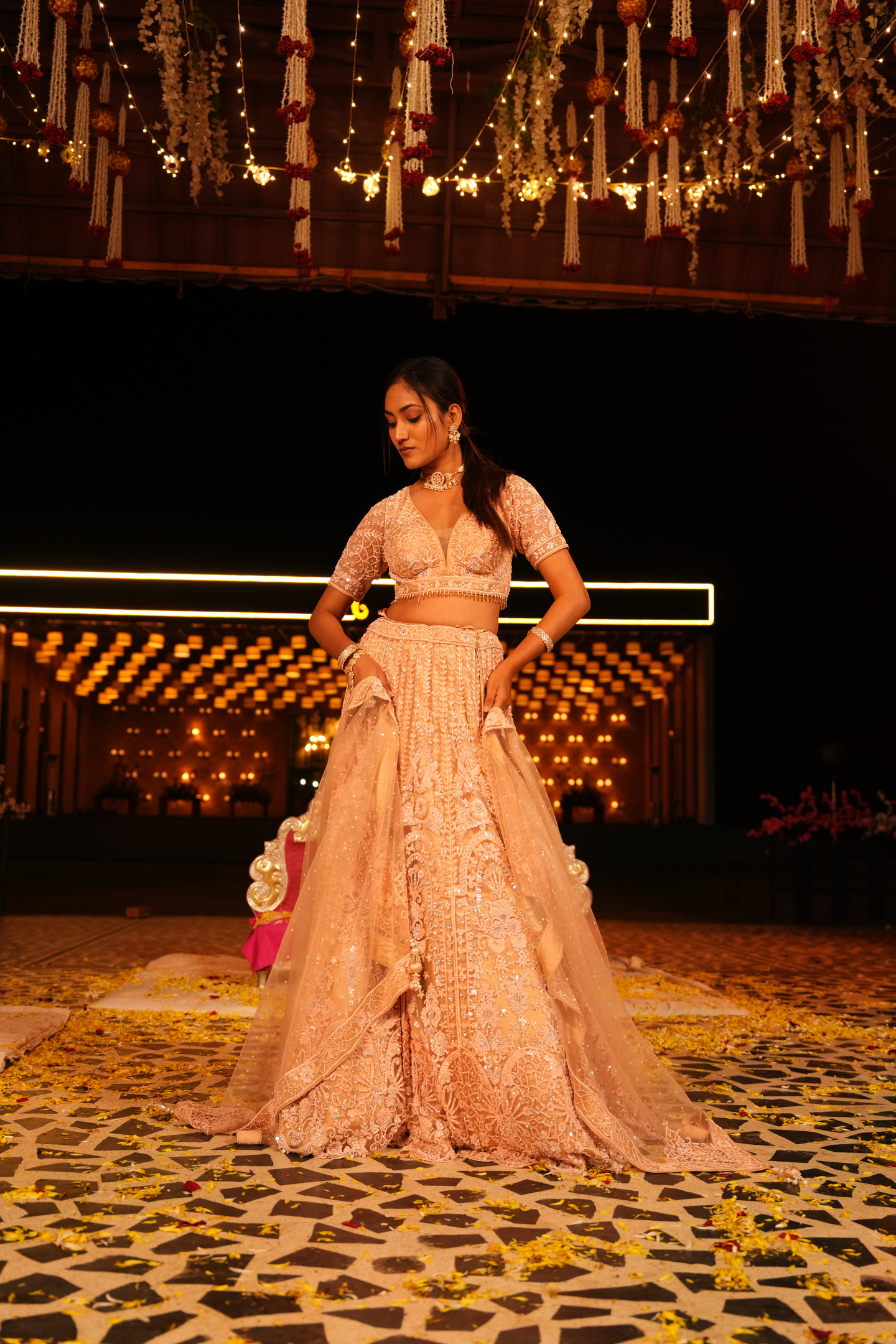 Peach Pink Embellished Lehenga Set