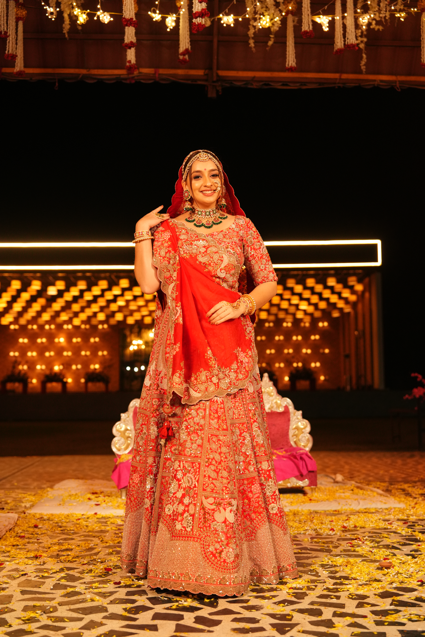 Tomato Red Embellished Bridal Lehenga Set