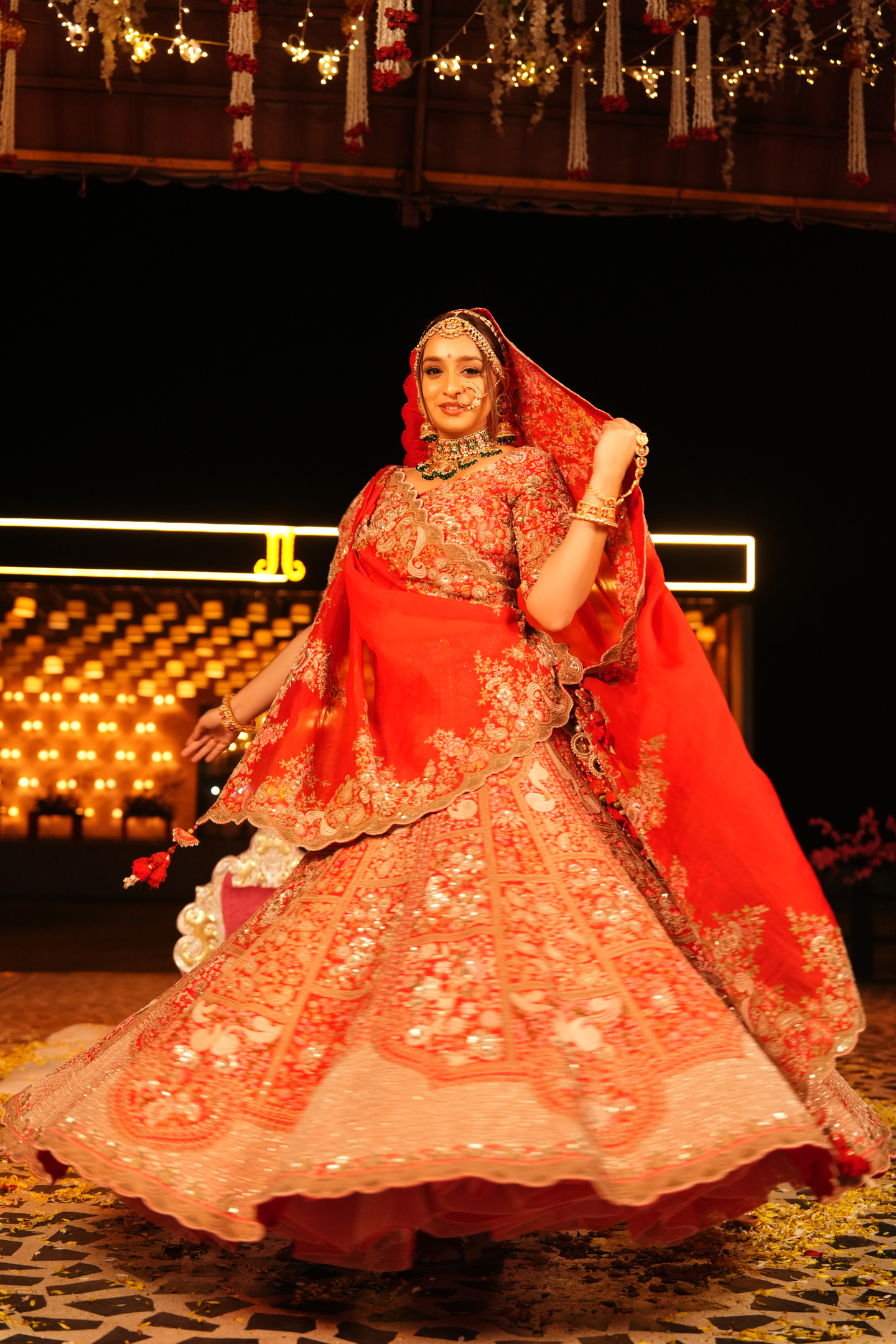 Tomato Red Embellished Bridal Lehenga Set