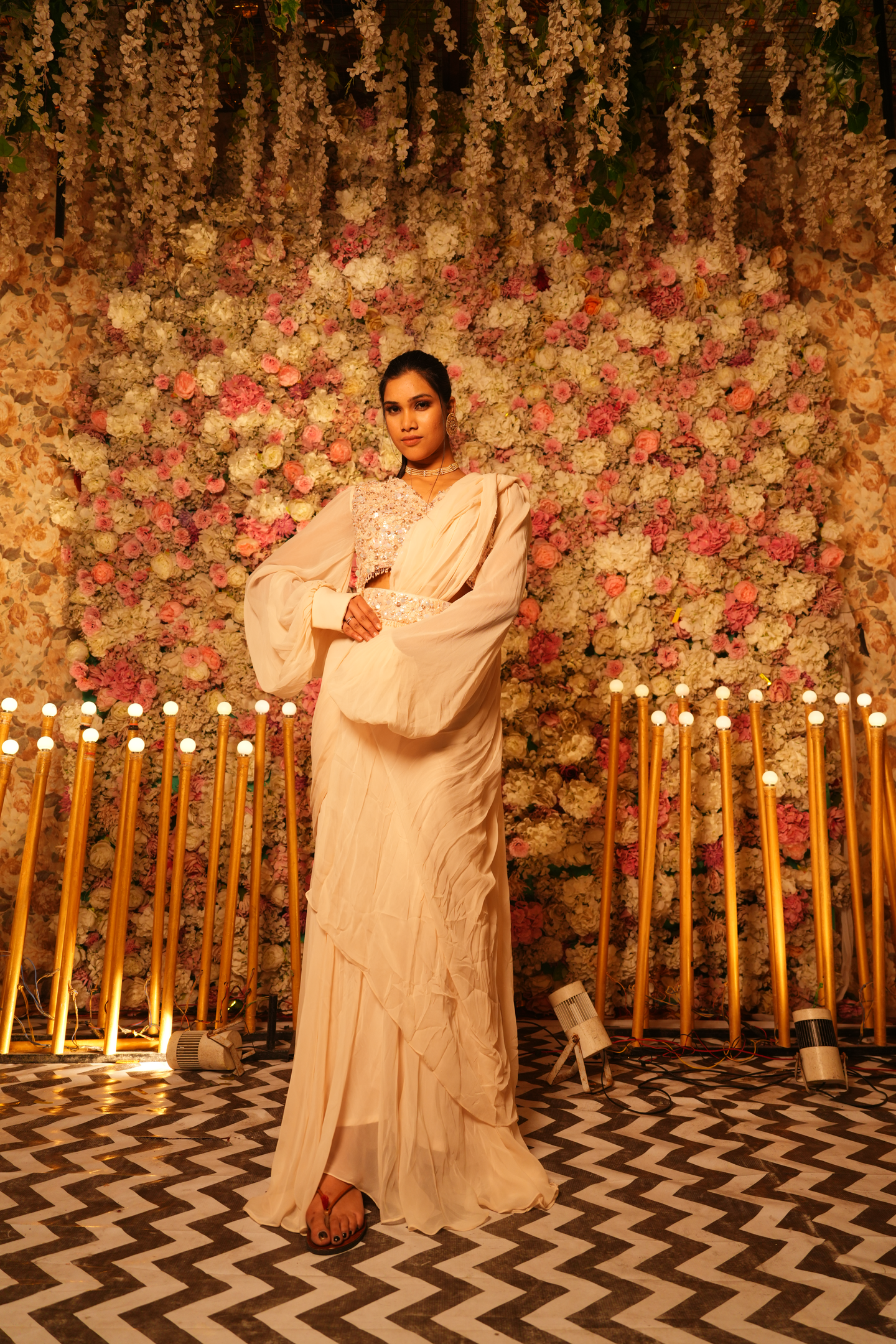 Ivory Embellished Drape Saree Gown