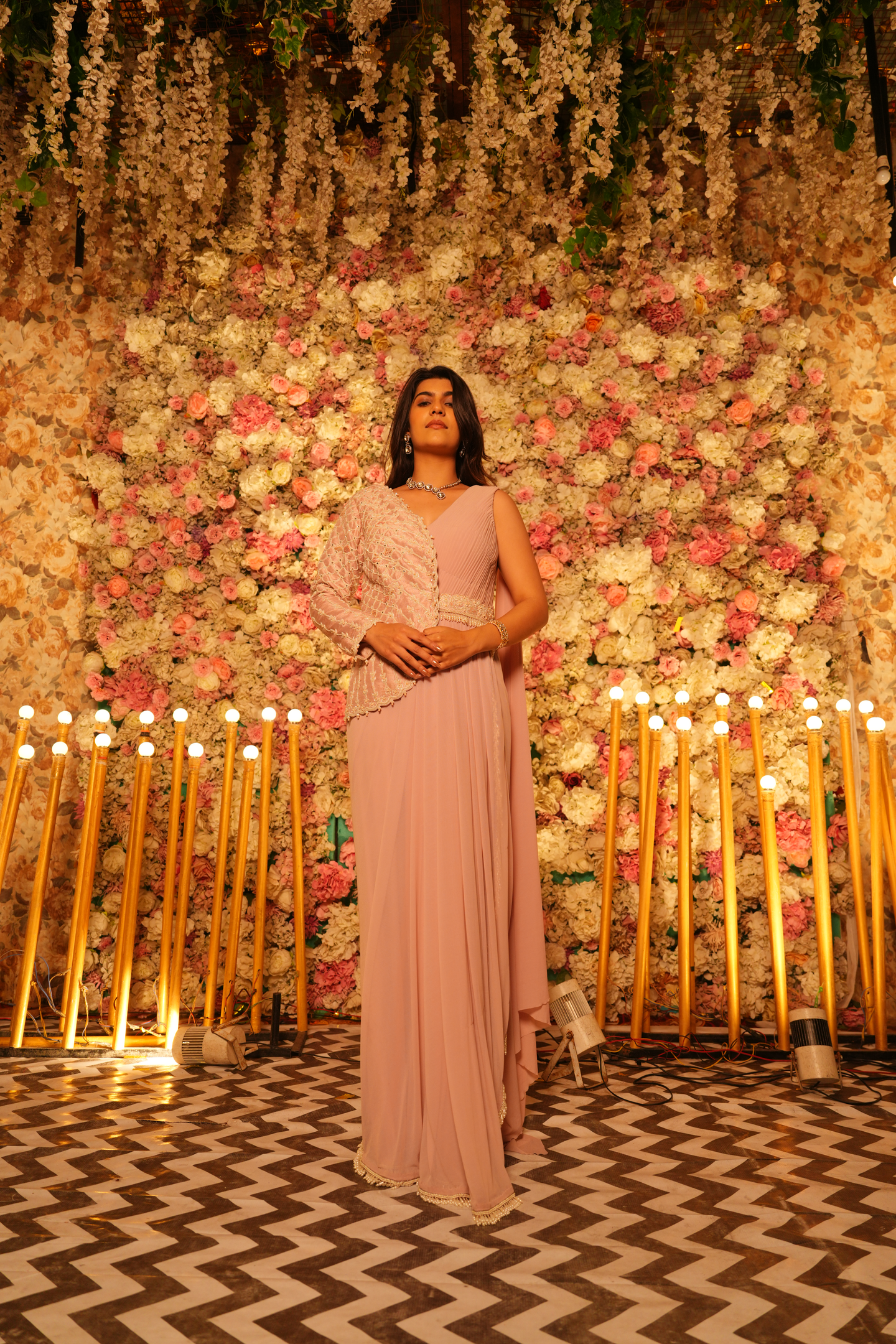 Blush Pink Embellished Drape Saree Gown