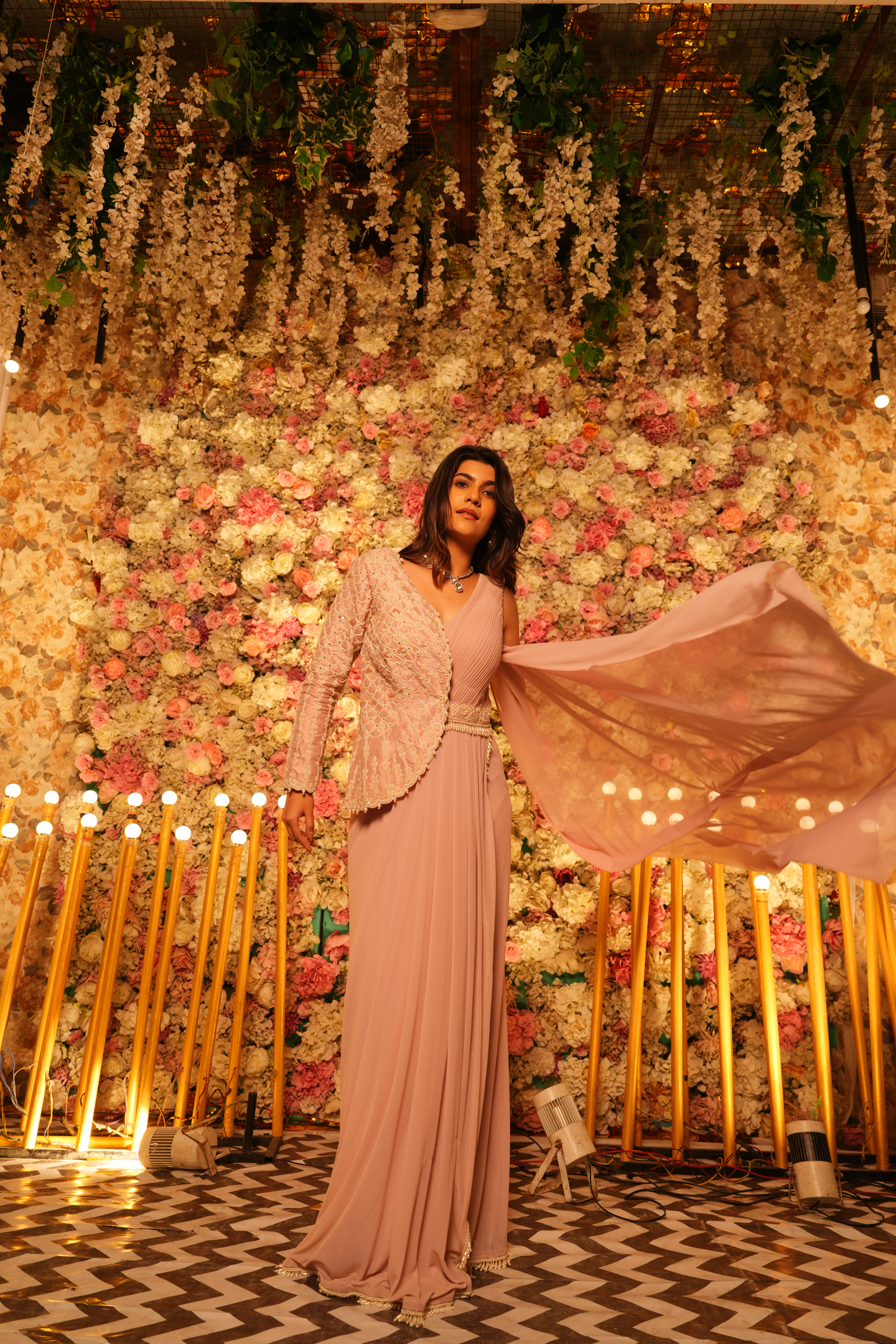 Blush Pink Embellished Drape Saree Gown