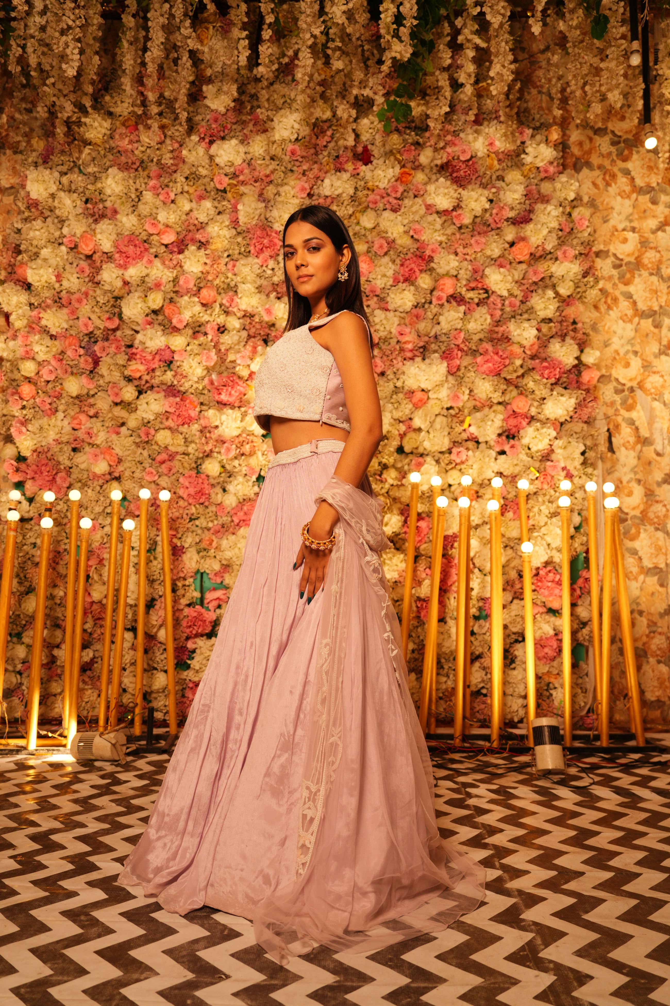 Dusty Mauve Embroidered Lehenga Set