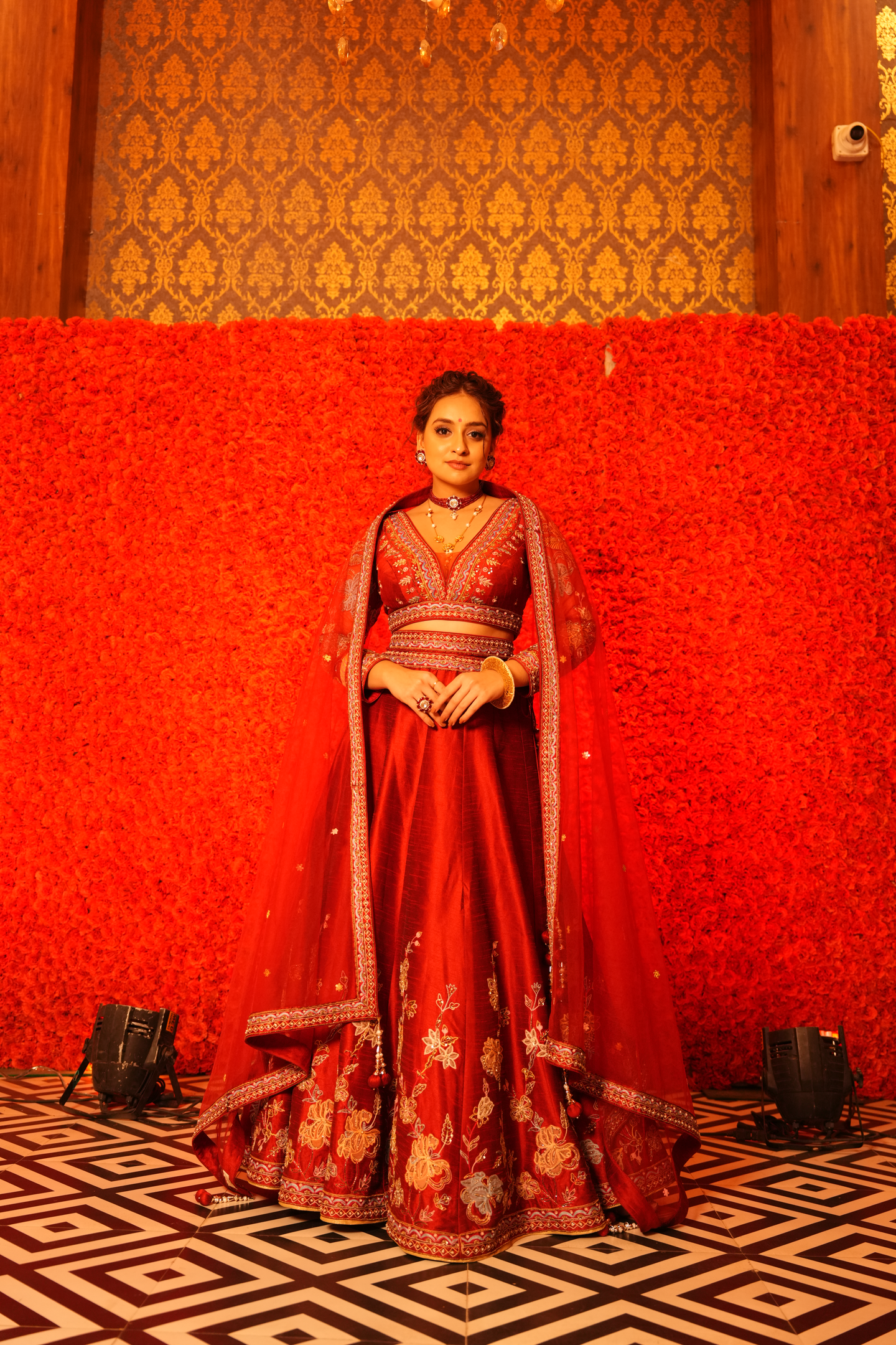 Tomato Red Embroidered Bridal Lehenga