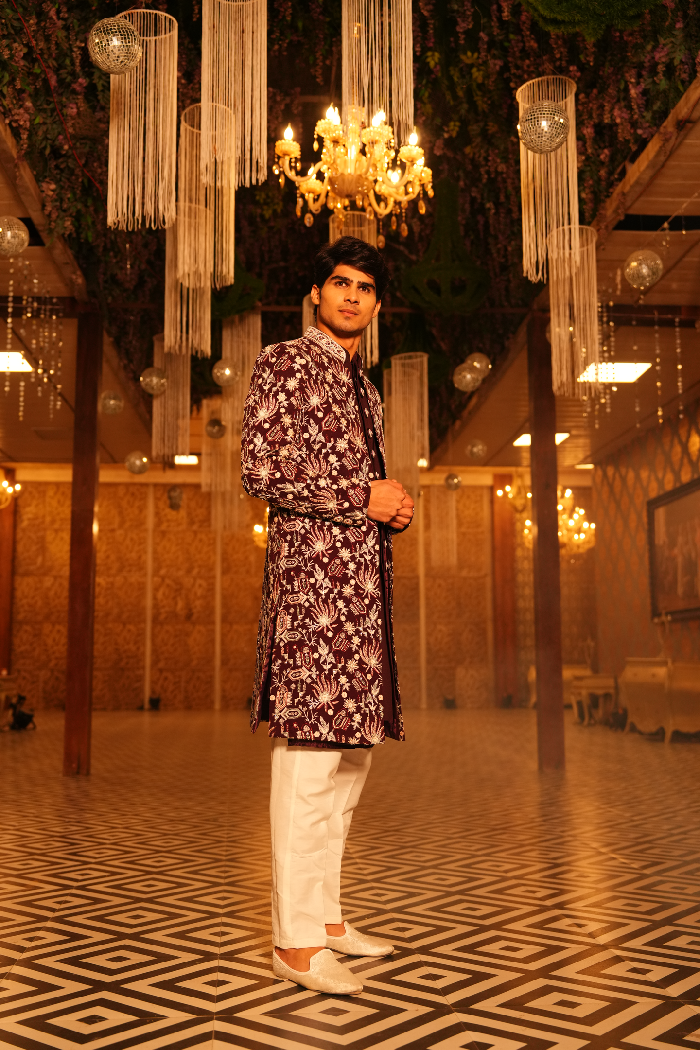 Plum Embroidered Indo-Western Set