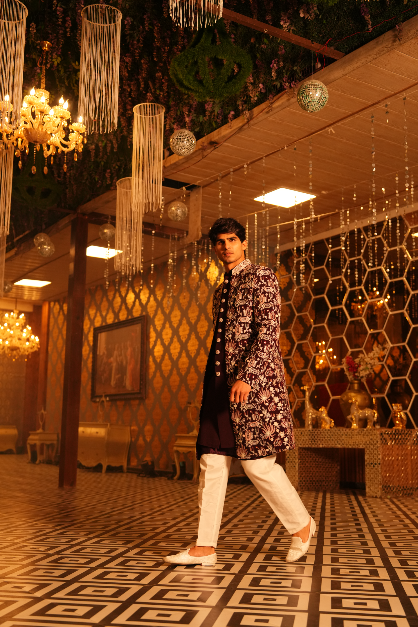 Plum Embroidered Indo-Western Set