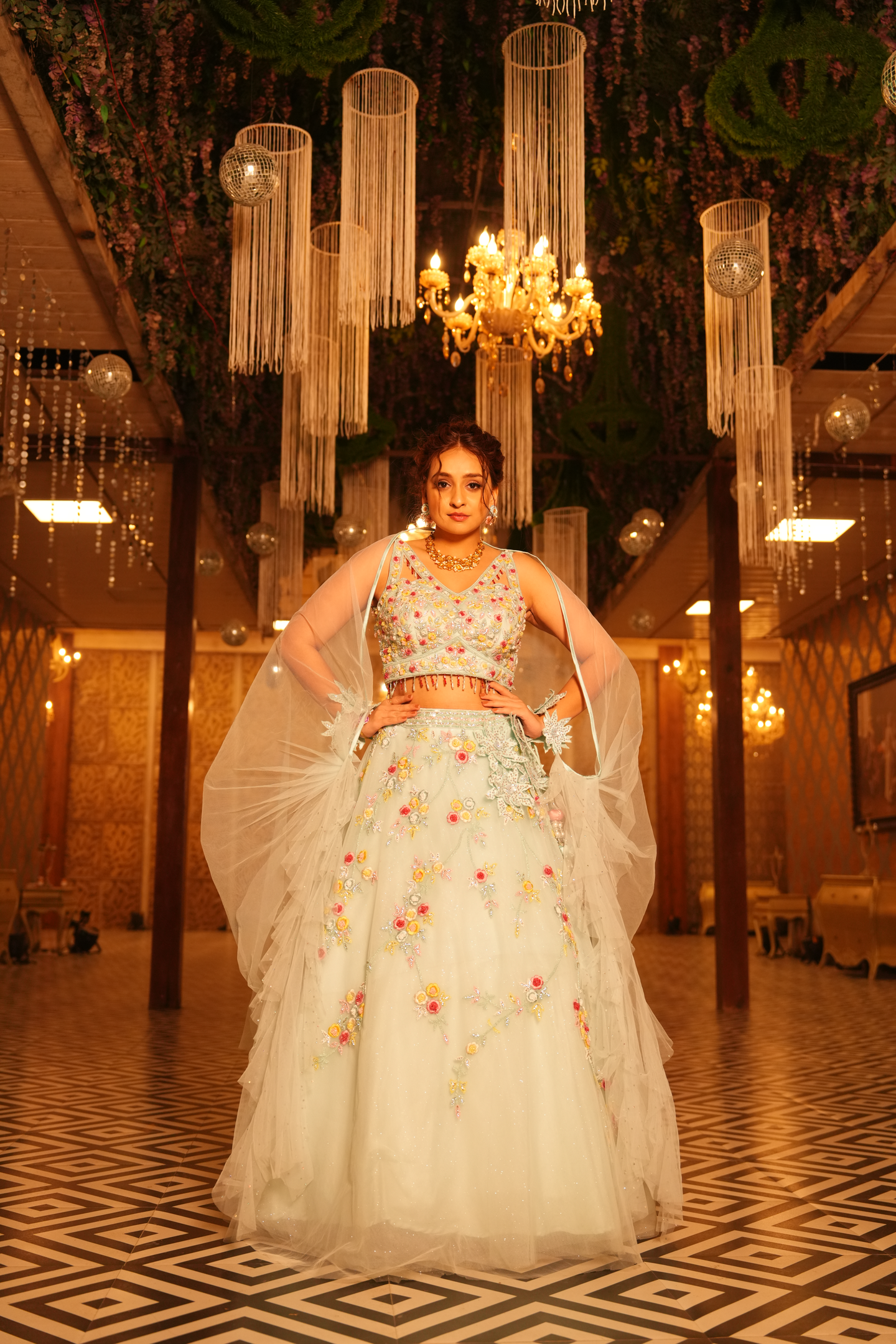 Ice Blue Floral Embellished Lehenga Set