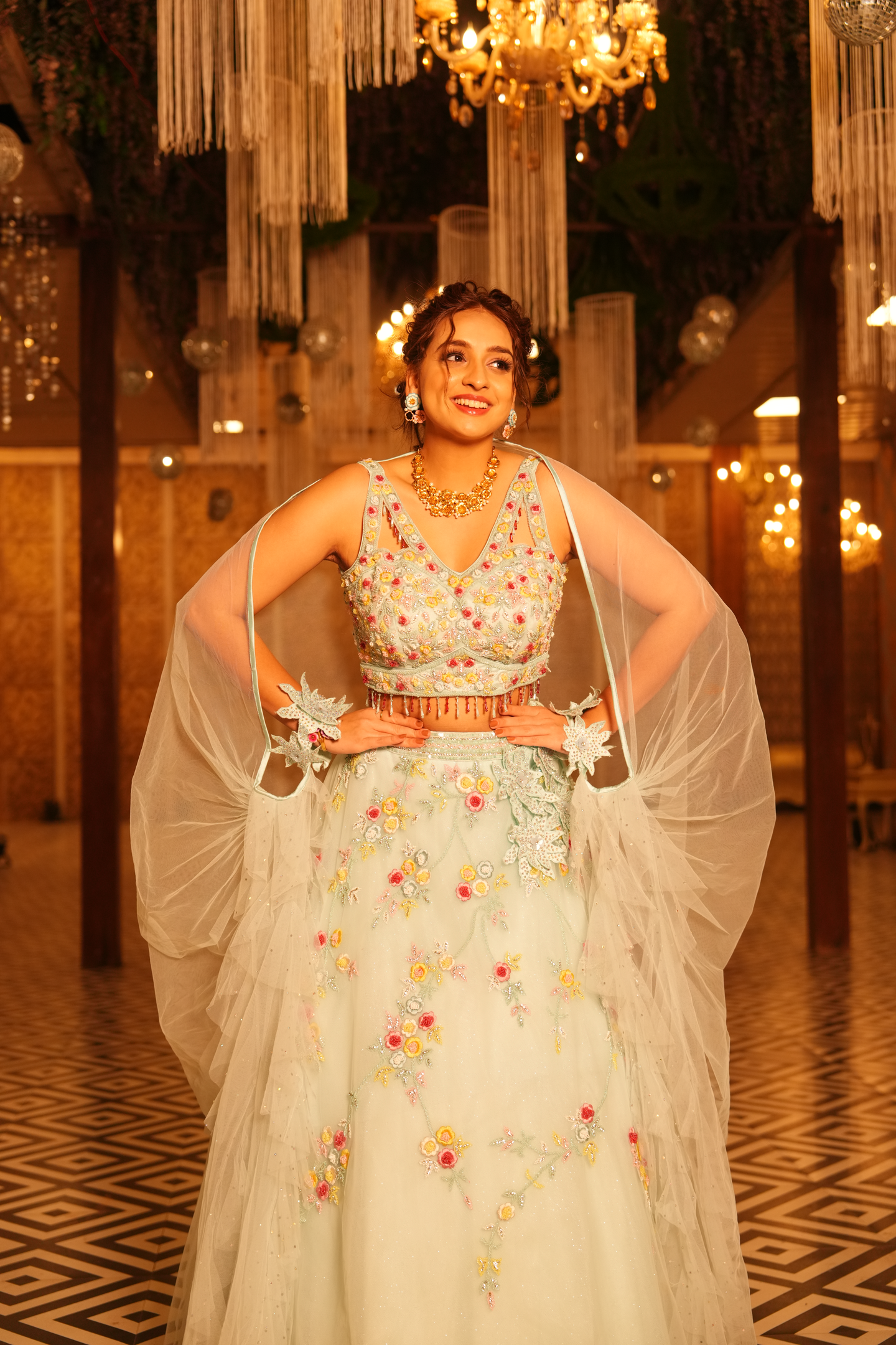 Ice Blue Floral Embellished Lehenga Set