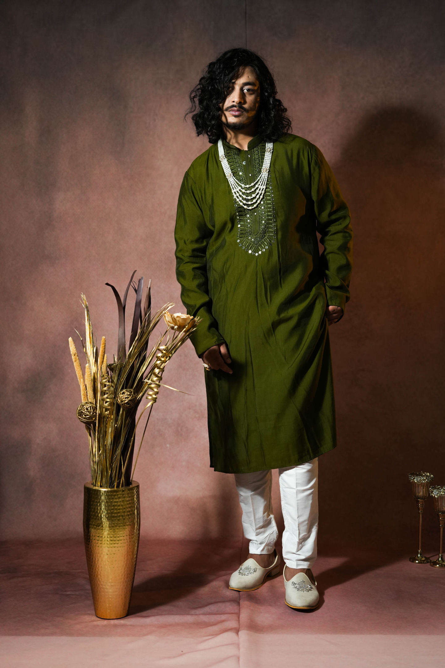 Olive Green Embroidered Kurta Set with Dupatta