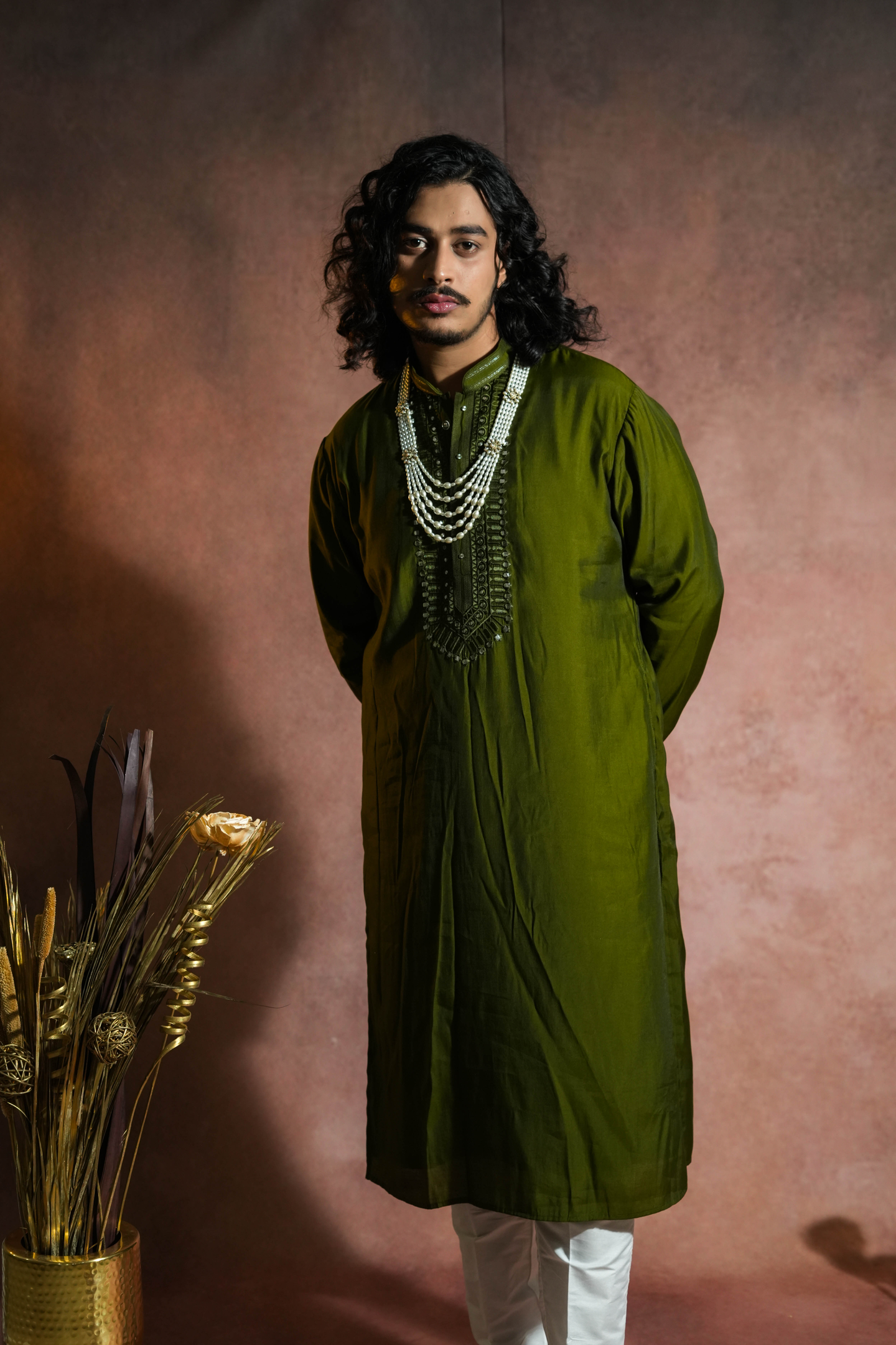Olive Green Embroidered Kurta Set with Dupatta
