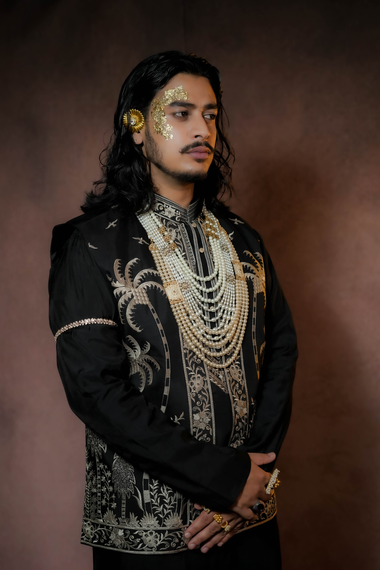 Midnight Black Embroidered Kurta Bundi Set