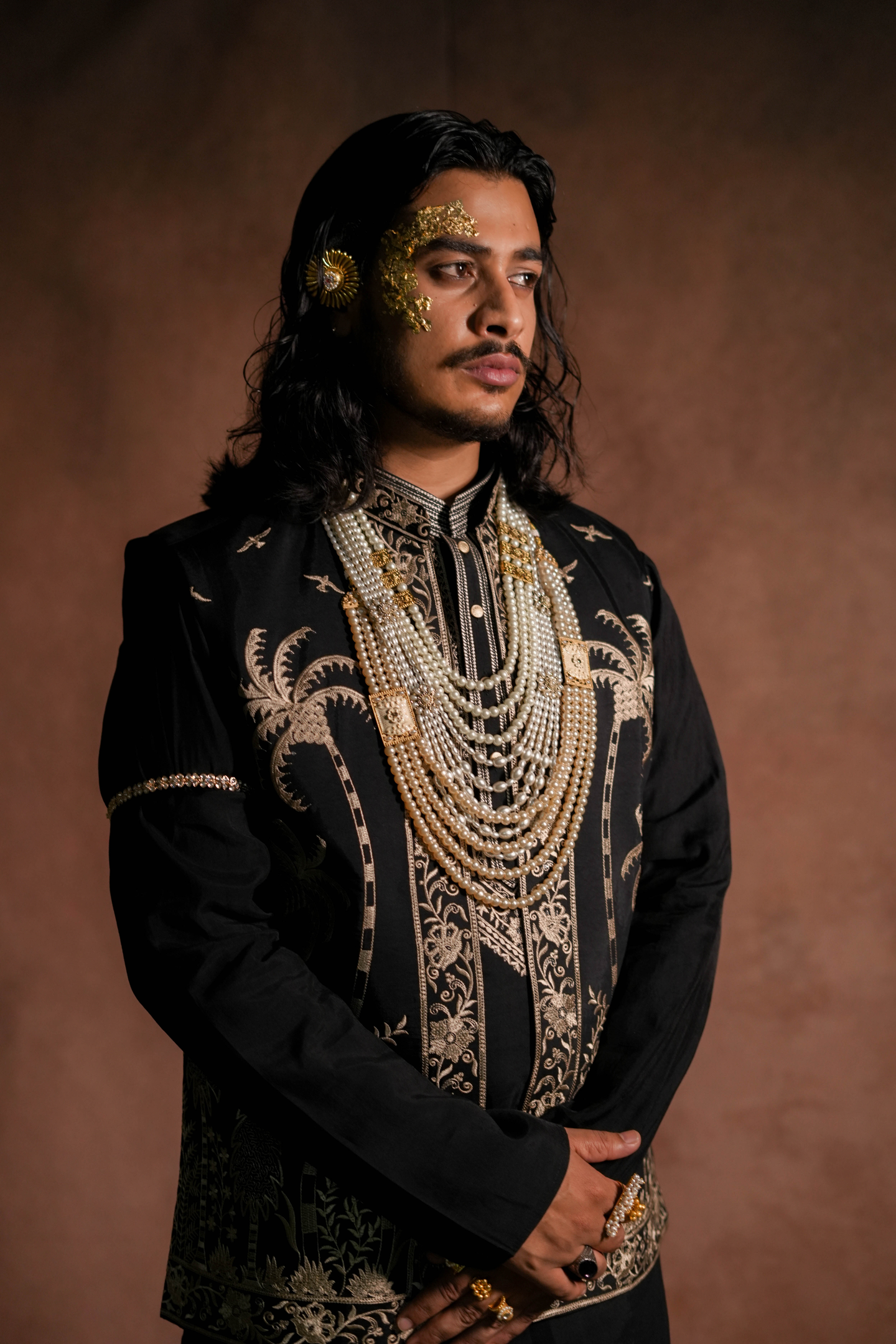 Midnight Black Embroidered Kurta Bundi Set